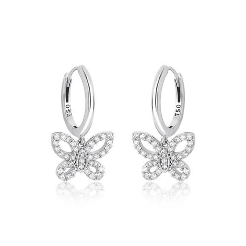 Brinco The Icons argola ouro branco 18k pingente borboleta de Diamantes
