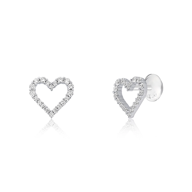 Brinco The Icons Stud coração vazado ouro branco 18k com Diamantes 1