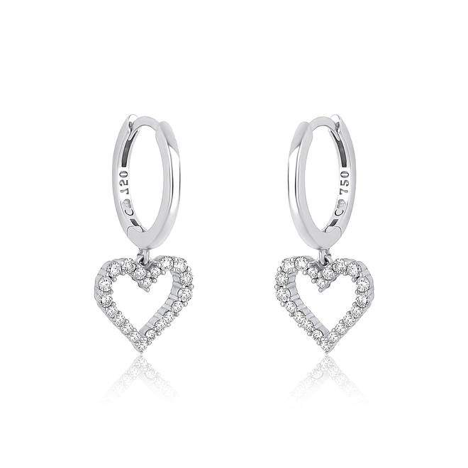 Brinco The Icons argola ouro branco 18k pingente coração com Diamantes 1