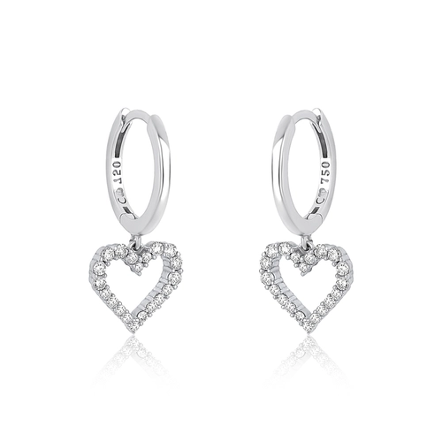 Brinco The Icons argola ouro branco 18k pingente coração com Diamantes