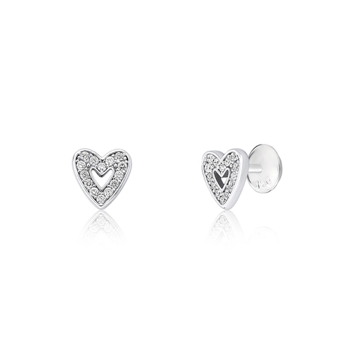 Brinco The Icons Stud coração ouro branco 18k com Diamantes
