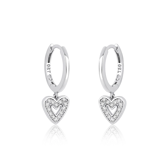 Brinco The Icons argola ouro branco 18k pingente coração com Diamantes 1