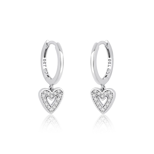 Brinco The Icons argola ouro branco 18k pingente coração com Diamantes
