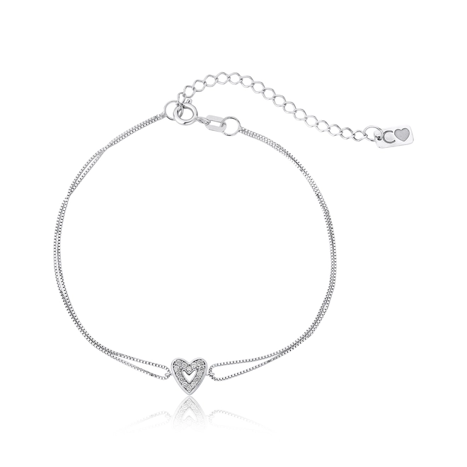 Pulseira The Icons veneziana dupla ouro branco 18k pingente coração com Diamantes 1