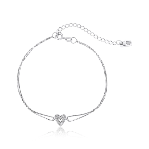 Pulseira The Icons veneziana dupla ouro branco 18k pingente coração com Diamantes