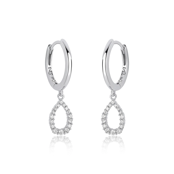 Brinco The Icons argola ouro branco 18k pingente gota de Diamantes 1