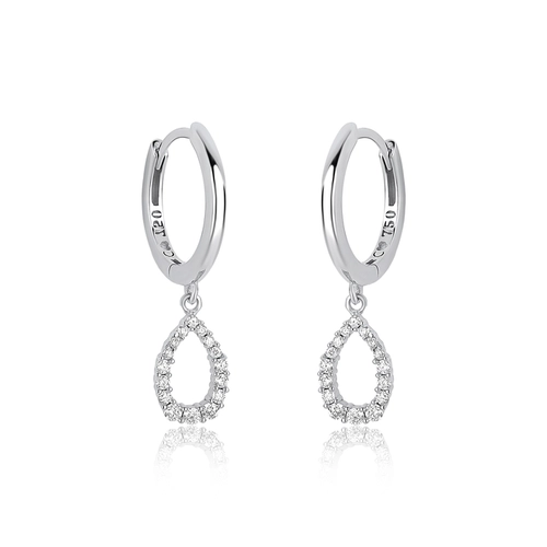 Brinco The Icons argola ouro branco 18k pingente gota de Diamantes