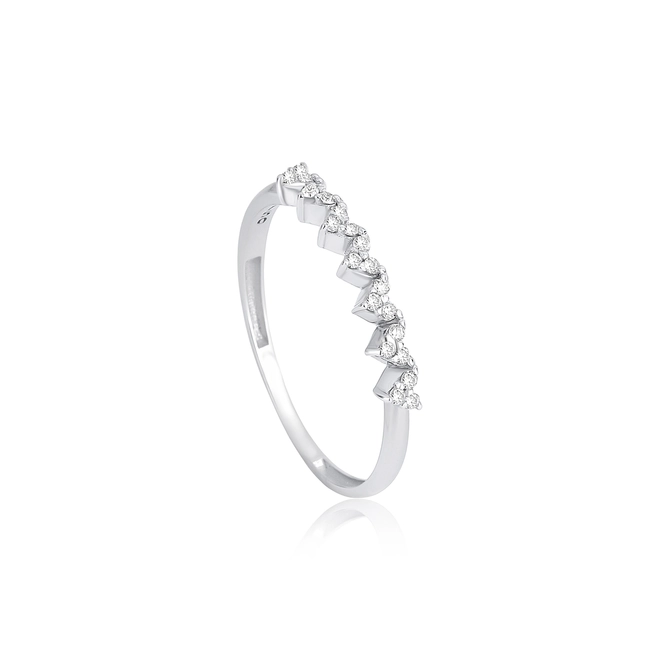Anel The Icons meia aliança ouro branco 18k mini corações com Diamantes 1