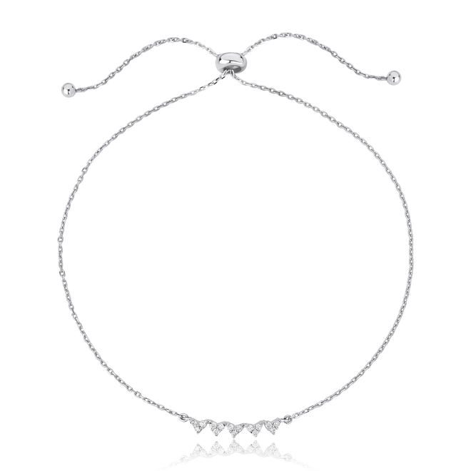 Pulseira The Icons regulável ouro branco 18k com 5 mini corações de Diamantes 1