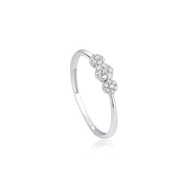 Anel The Icons 3 mini flores ouro branco 18k com Diamantes 1