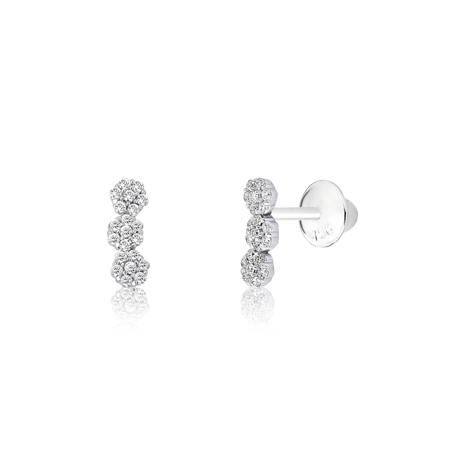 Brinco The Icons Ear cuff ouro branco 18k com 3 mini flores de Diamantes 1