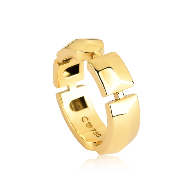 Anel Colosseo em ouro 18k aro abaulado módulos simétricos facetados polidos 1