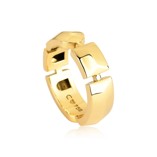 Anel Colosseo em ouro 18k aro abaulado módulos simétricos facetados polidos