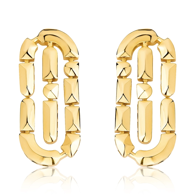 Brinco Colosseo oval ouro 18k módulos simétricos polidos 1