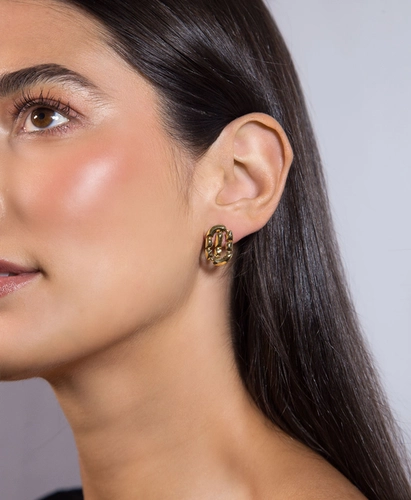 Brinco Colosseo oval em ouro 18k módulos simétricos polidos
