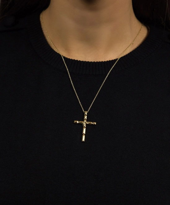 Gargantilha Colosseo em ouro 18k com pingente cruz módulos simétricos polidos 2