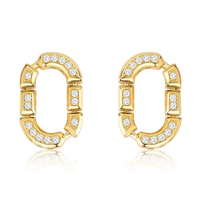 Brinco Colosseo oval em ouro 18k módulos simétricos polidos com Diamantes 1