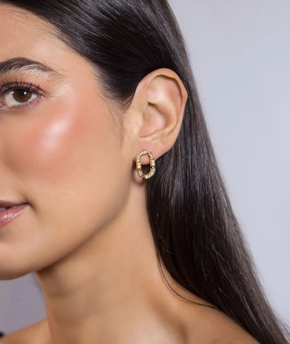 Brinco Colosseo oval em ouro 18k módulos simétricos polidos com Diamantes