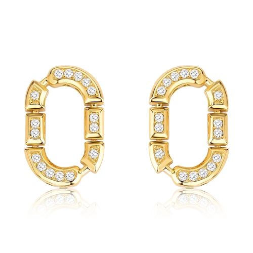 Brinco Colosseo oval em ouro 18k módulos simétricos polidos com Diamantes