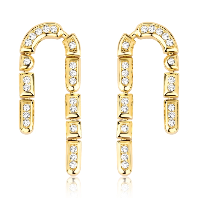 Brinco Colosseo gancho articulado em ouro 18k módulos simétricos com Diamantes 1