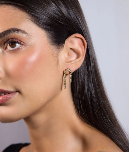 Brinco Colosseo gancho articulado em ouro 18k módulos simétricos com Diamantes