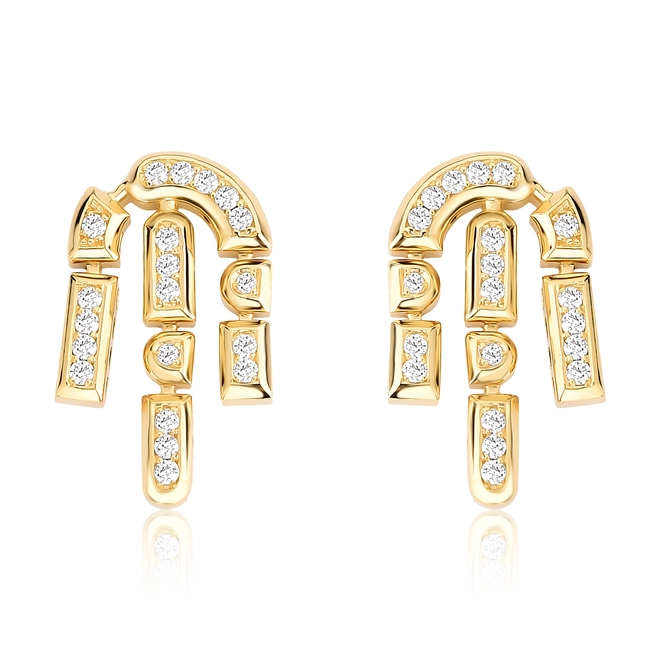 Brinco Colosseo Chandelier em ouro 18k módulos simétricos com Diamantes 1