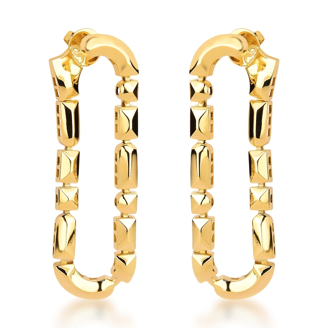 Brinco Colosseo articulado oval em ouro 18k módulos simétricos polidos 1