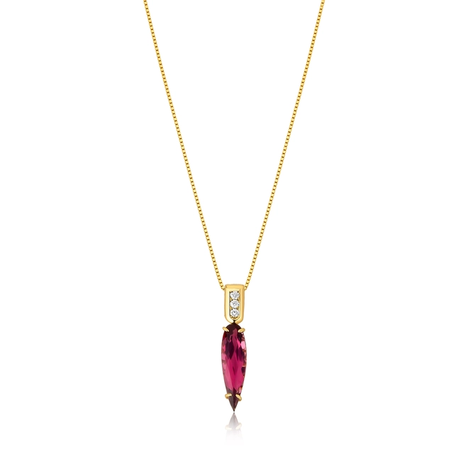 Gargantilha Colosseo pingente módulos ouro 18k com Diamantes e gota de Turmalina  Rosa 1