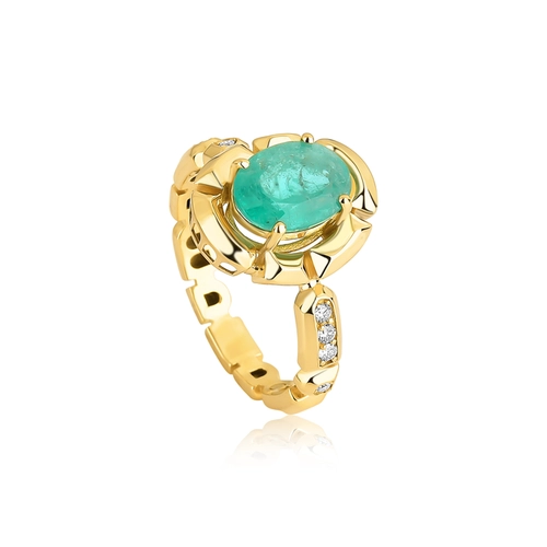 Anel Colosseo de Esmeralda oval em ouro18k módulos articuladas com 10pts de Diamantes