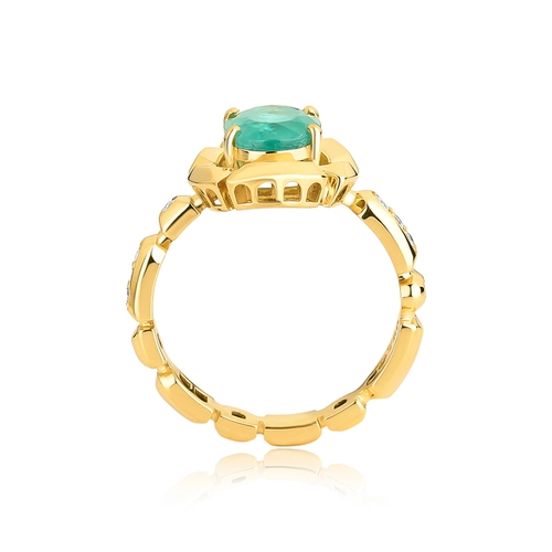 Anel Colosseo de Esmeralda oval em ouro18k módulos articuladas com 10pts de Diamantes