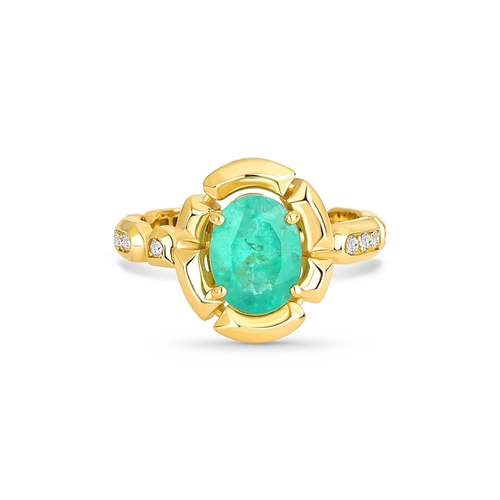 Anel Colosseo de Esmeralda oval em ouro18k módulos articuladas com 10pts de Diamantes