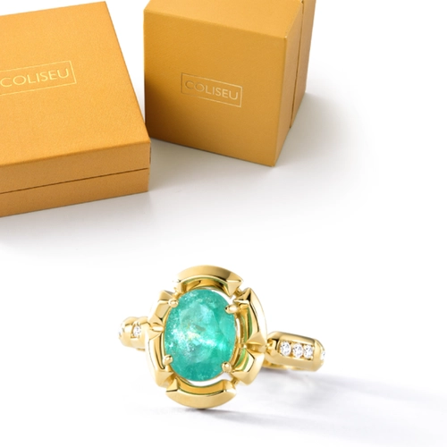 Anel Colosseo de Esmeralda oval em ouro18k módulos articuladas com 10pts de Diamantes