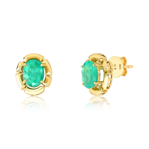 Brinco Colosseo Stud em ouro 18k módulos simétricos gema oval de Esmeralda