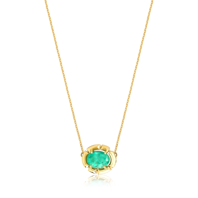 Gargantilha Colosseo em ouro 18k com pingente oval módulos e Gema Preciosa Esmeralda 1