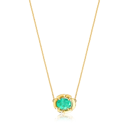 Gargantilha Colosseo em ouro 18k com pingente oval módulos e Gema Preciosa Esmeralda