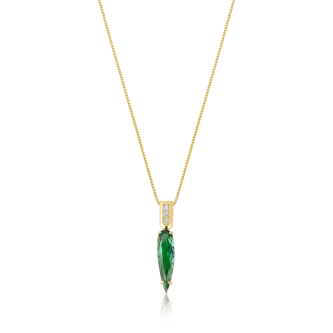 Gargantilha Colosseo em ouro 18k com pingente módulos Diamantes e Turmalina verde 1