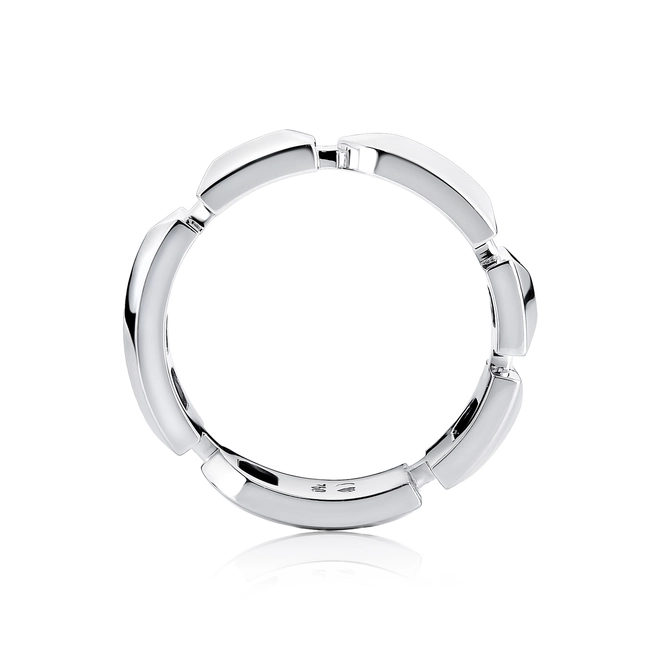 Anel Colosseo módulos simétricos ouro branco 18k facetado polido 2