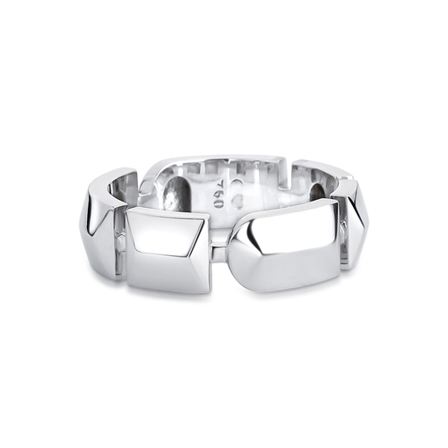 Anel Colosseo módulos simétricos ouro branco 18k facetado polido