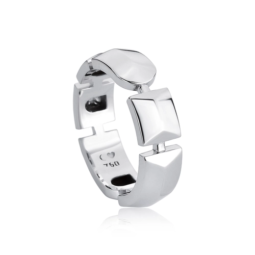 Anel Colosseo módulos simétricos ouro branco 18k facetado polido