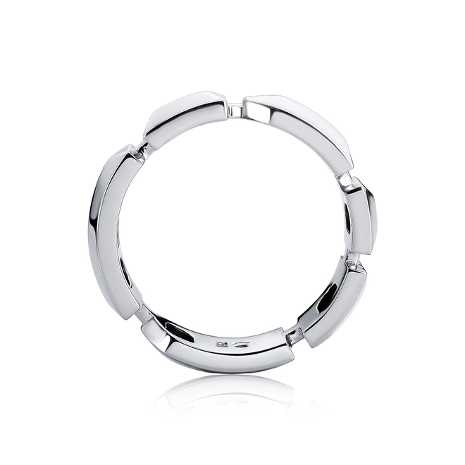 Anel Colosseo ouro branco 18k aro abaulado módulos simétricos polidos 2