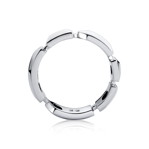 Anel Colosseo ouro branco 18k aro abaulado módulos simétricos polidos