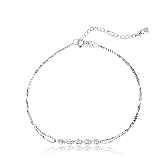 Pulseira The Icons veneziana dupla ouro branco 18k com 5 pingentes de olho grego com Diamantes 1