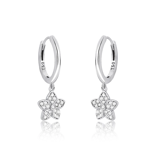 Brinco The Icons argola click ouro branco 18k flor de Diamantes
