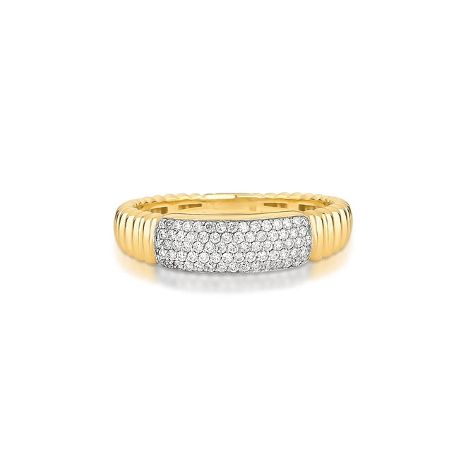 Anel Plissé Pavê abaulado plissado ouro 18k com 22pts Diamantes rodinados 2