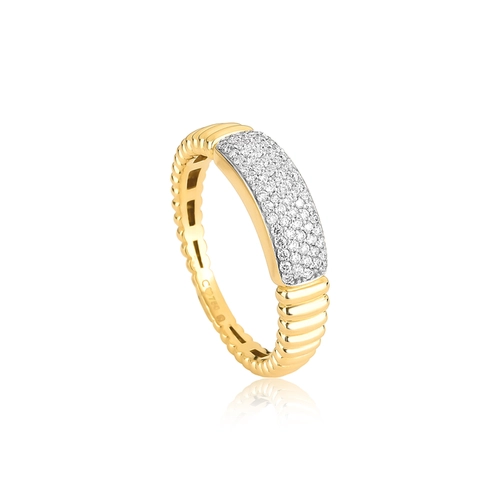 Anel Plissé Pavê abaulado plissado ouro 18k com 22pts Diamantes rodinados