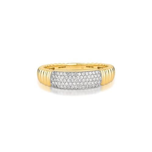 Anel Plissé Pavê abaulado plissado ouro 18k com 22pts Diamantes rodinados