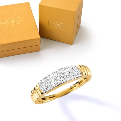 Anel Plissé Pavê abaulado plissado ouro 18k com 22pts Diamantes rodinados