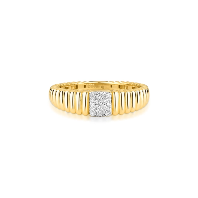Anel Plissé Pavê aro plissado ouro 18k com pavê 7pts de Diamantes rodinados 2