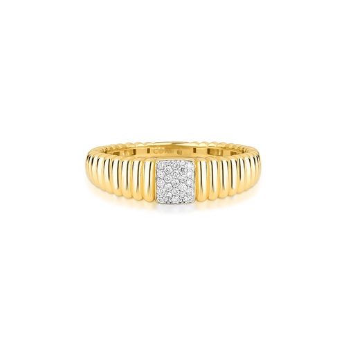 Anel Plissé Pavê aro plissado ouro 18k com pavê 7pts de Diamantes rodinados