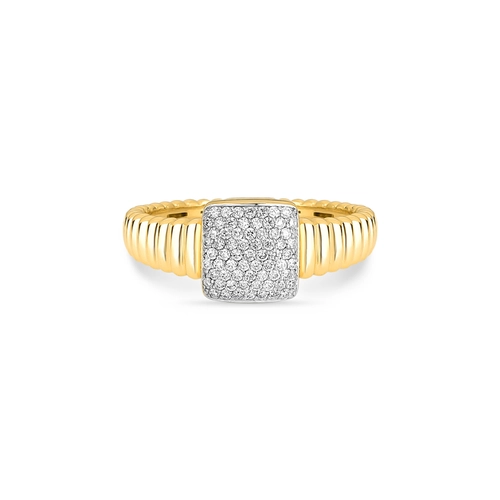 Anel Plissé Pavê aro plissado ouro 18k com pavê 20pts de Diamantes rodinados